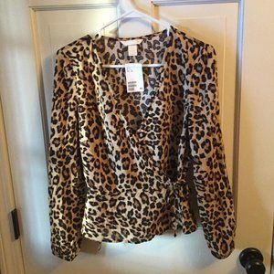 NWT H&M Leopard Wrap Blouse size 6